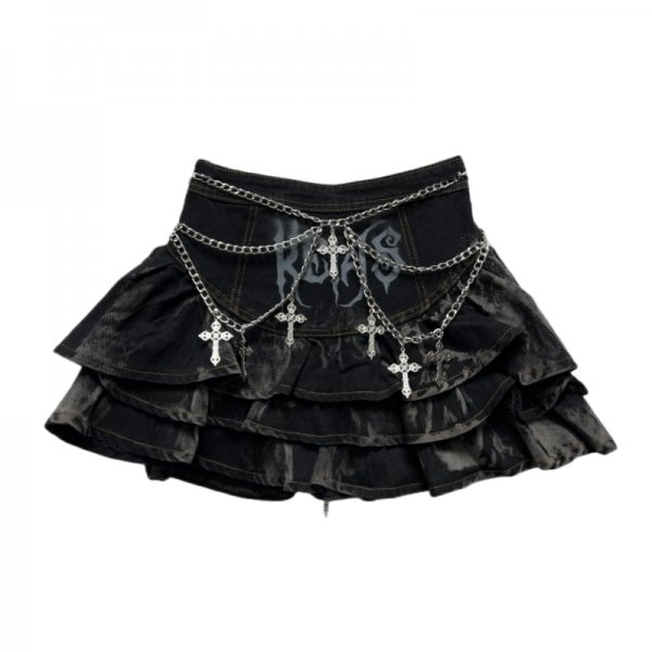 Fashionable Dark Cake Denim Short Skirt