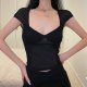 V-neck Back Irregular Slim Short Sleeve sizehirt For Women