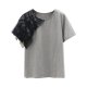 Lace Mesh Stitching Short-Sleeved Round Neck Cotton T-Shirt