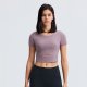 Shinbene Burning Ardor Slim Buttery Soft Workout gym Crop Tops T Shirt Female Naked Feel Padded Running Fitness Short Sleeve