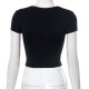 Square Collar Contrast Color Bow Lace-up Crop-top Short Sleeve T-shirt Top