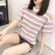 Fashion Rainbow Striped sizehirt Women's Short Sleeve Top Casual Slim Fit