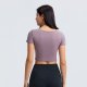 Shinbene Burning Ardor Slim Buttery Soft Workout gym Crop Tops T Shirt Female Naked Feel Padded Running Fitness Short Sleeve