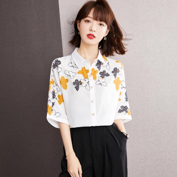 Women's Printed Top Short Sleeve Chiffon Shirt